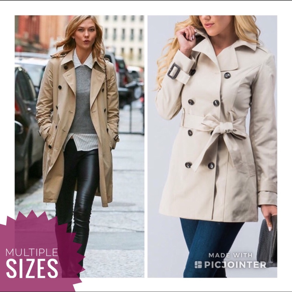🆕 TRENCH COAT Taupe New Double Breasted Classic